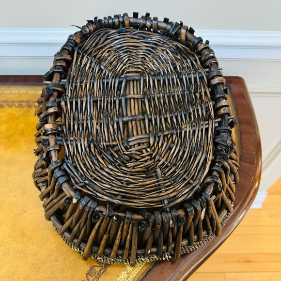 VTG Wicker Braided Rope Rectangular Boho Large Basket with 2 wood handles - Picture 5 of 5